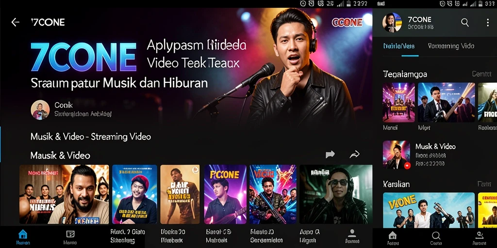 Antarmuka aplikasi 7CONE untuk streaming video dengan mudah.
