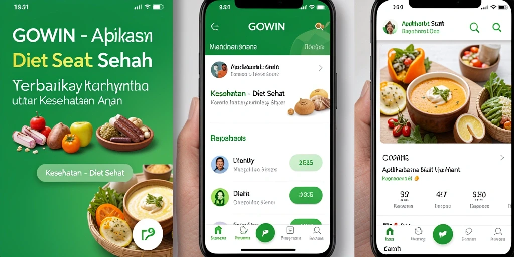Antarmuka aplikasi GOWIN yang sederhana dan menarik untuk diet sehat.