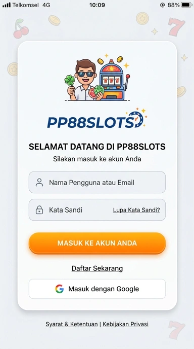 Tampilan halaman login pp88slots